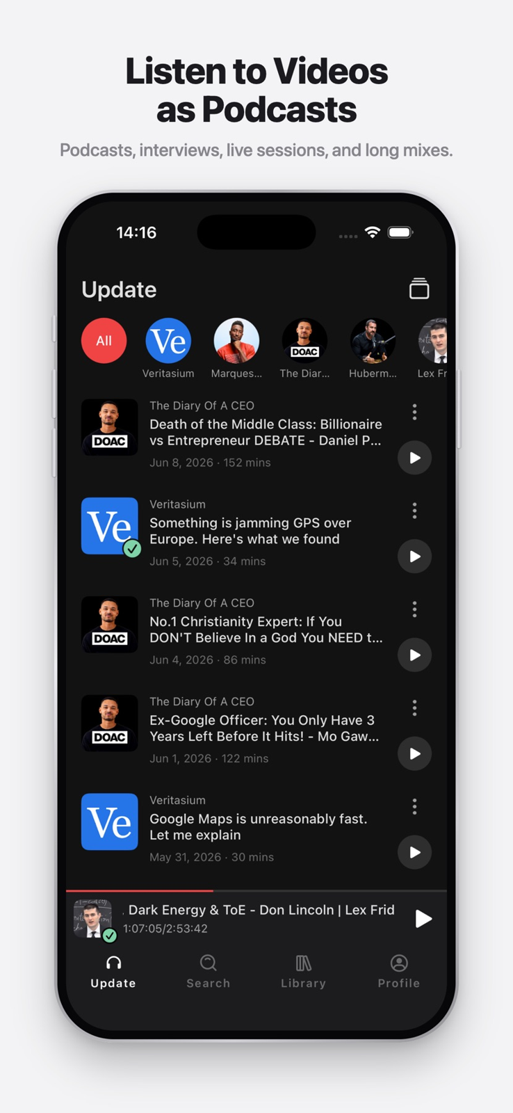 YouCaster: Videos to Podcasts — Followed channels in one listening feed