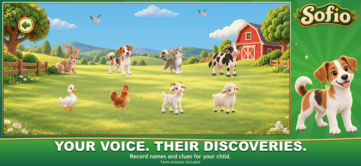 Sofio: Toddler Learning Games — Farm animals with family voice recordings