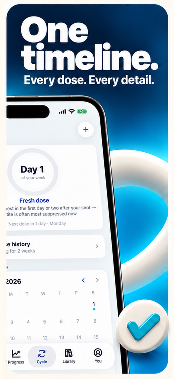 Steady: Peptide GLP-1 Tracker — Dated treatment entries on a timeline